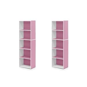 Pemberly Row Set of 2 Wood 5-Tier Reversible Open Shelf Bookcases in Pink
