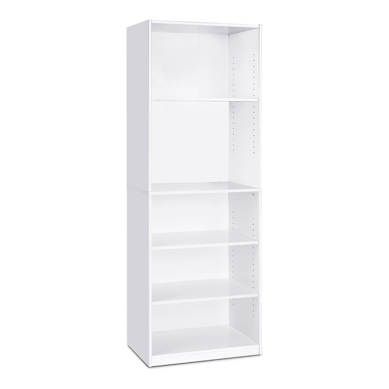 Pemberly Row Set of 2 Engineered Wood 5-Shelf Bookcases in White