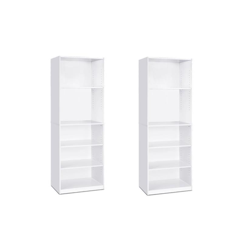 Pemberly Row Set of 2 Engineered Wood 5-Shelf Bookcases in White