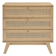 Pemberly Row Set of 2 Rattan MDF and Particleboard Nightstand and Dresser in Oak