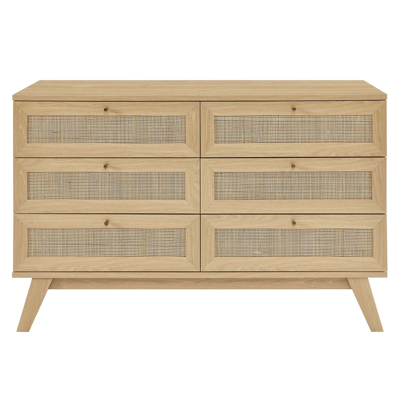 Pemberly Row Set of 2 Rattan MDF and Particleboard Nightstand and Dresser in Oak