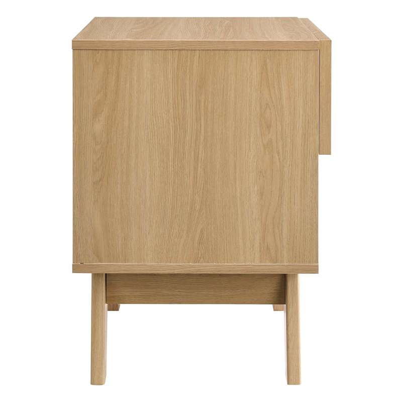 Pemberly Row Set of 2 Rattan MDF and Particleboard Nightstand and Dresser in Oak