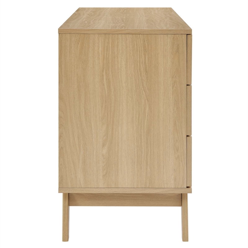 Pemberly Row Set of 2 Rattan MDF and Particleboard Nightstand and Dresser in Oak