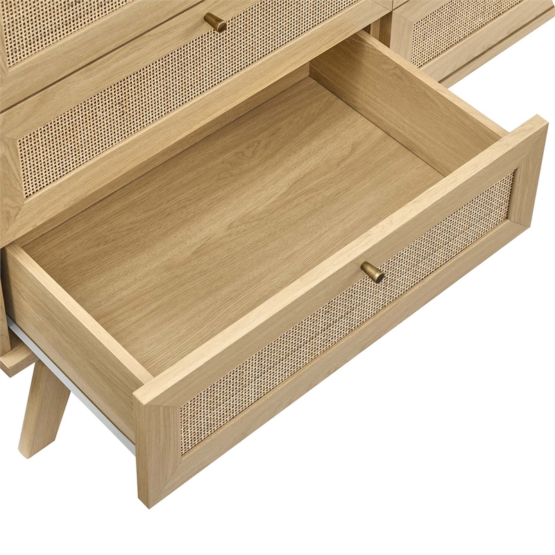 Pemberly Row Set of 2 Rattan MDF and Particleboard Nightstand and Dresser in Oak