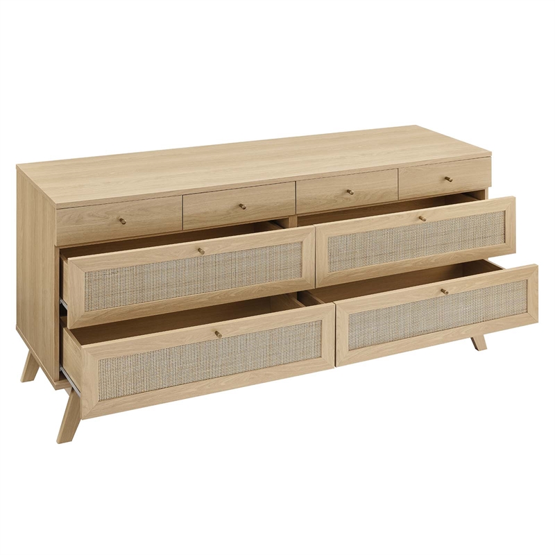 Pemberly Row Set of 2 Rattan MDF and Particleboard Dresser and Chest in Oak