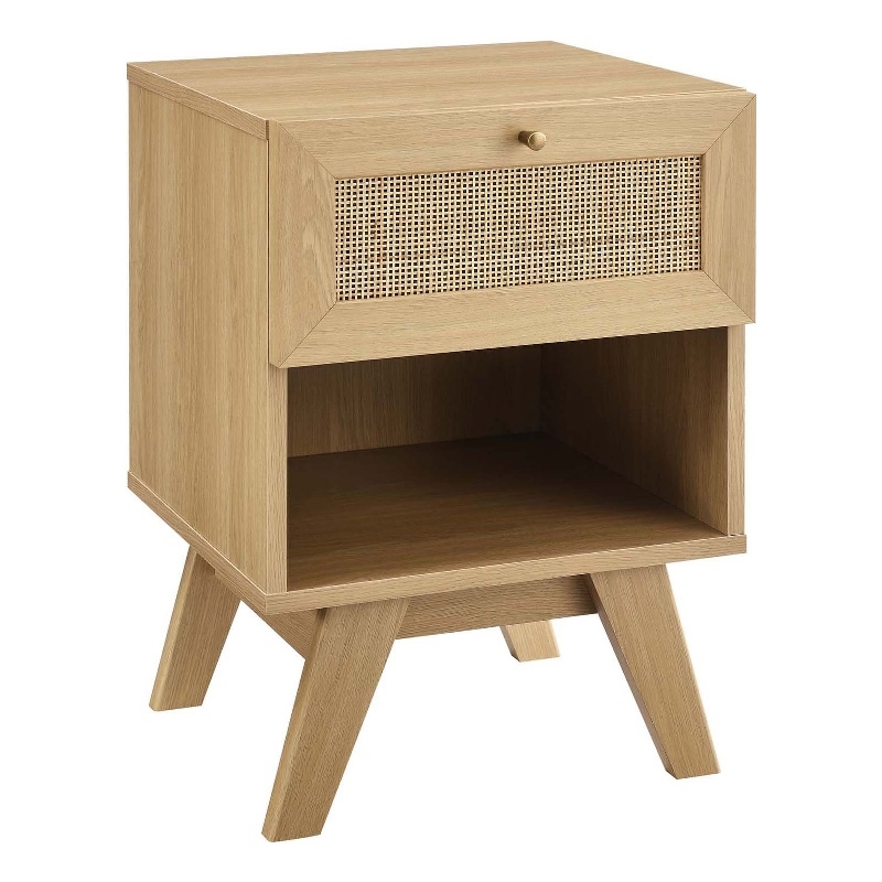 Pemberly Row Set of 2 Rattan MDF and Particleboard Nightstand and Chest in Oak