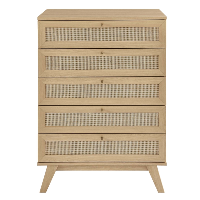 Pemberly Row Set of 2 Rattan MDF and Particleboard Nightstand and Chest in Oak