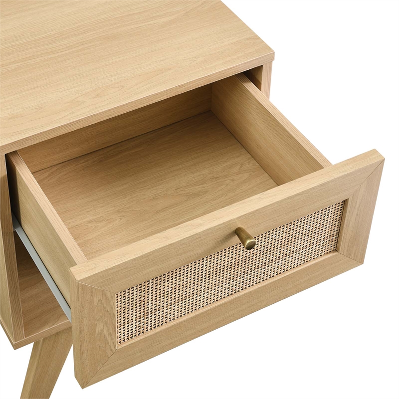 Pemberly Row Set of 2 Rattan MDF and Particleboard Nightstand and Chest in Oak