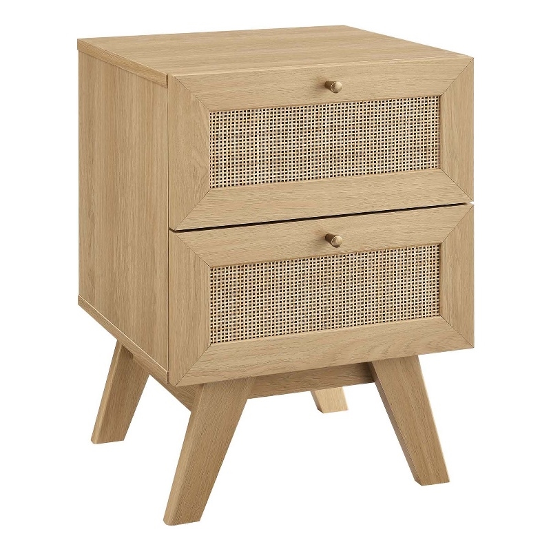 Pemberly Row Set of 2 Rattan MDF and Particleboard Nightstand and Chest in Oak