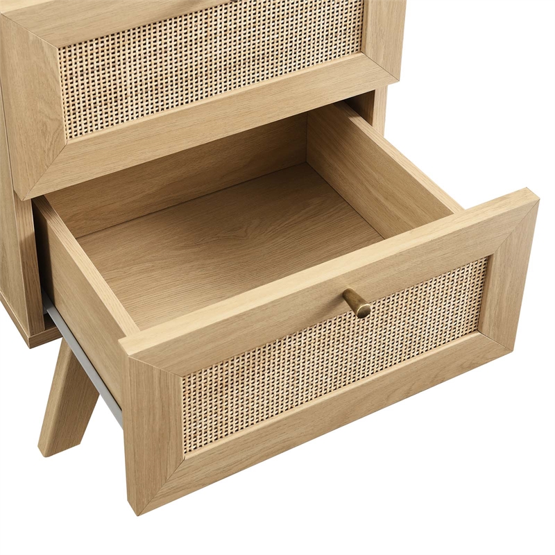 Pemberly Row Set of 2 Rattan MDF and Particleboard Nightstand and Chest in Oak
