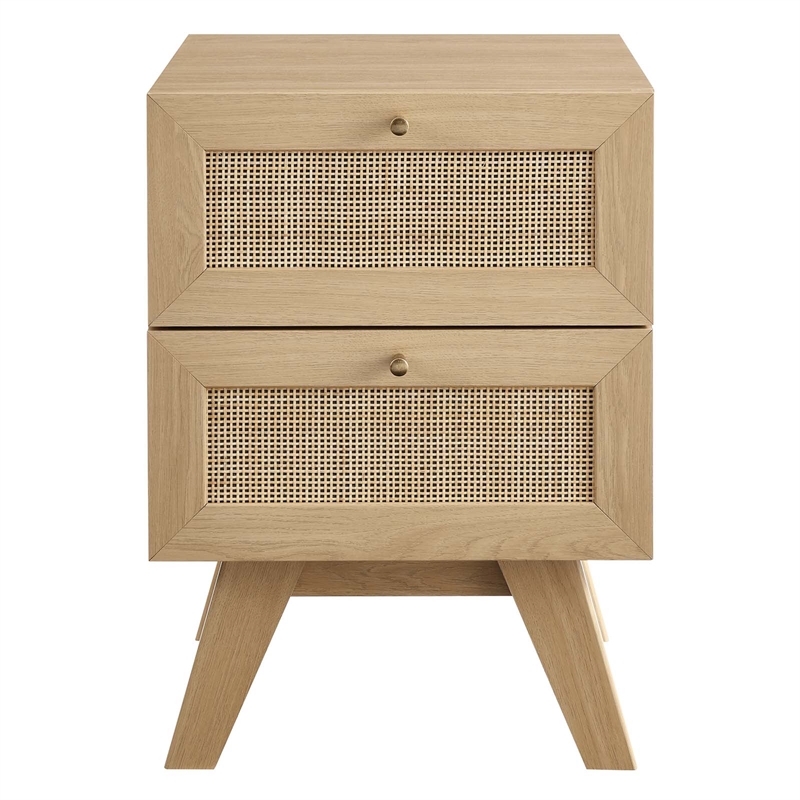 Pemberly Row Set of 2 Rattan MDF and Particleboard Nightstand and Dresser in Oak