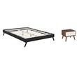 Pemberly Row Set of 2 Queen Bed Frame in Black and Nightstand in Walnut/White