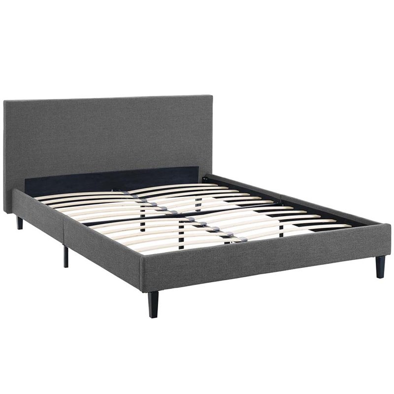 Pemberly Row Set of 2 Full Modern Bed in Gray and Nightstand in Walnut/White