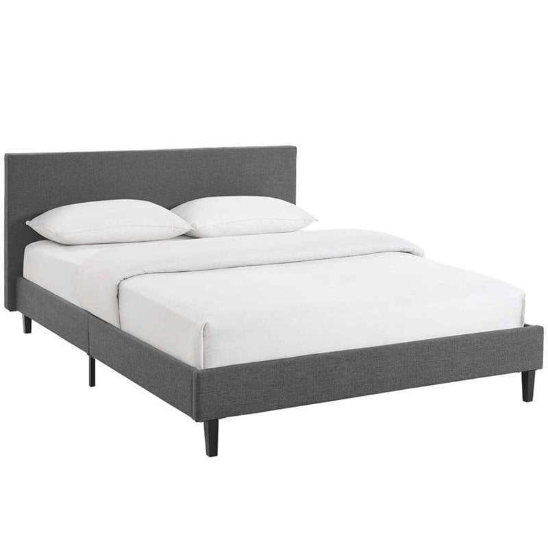 Pemberly Row Set of 2 Full Modern Bed in Gray and Nightstand in Walnut/White