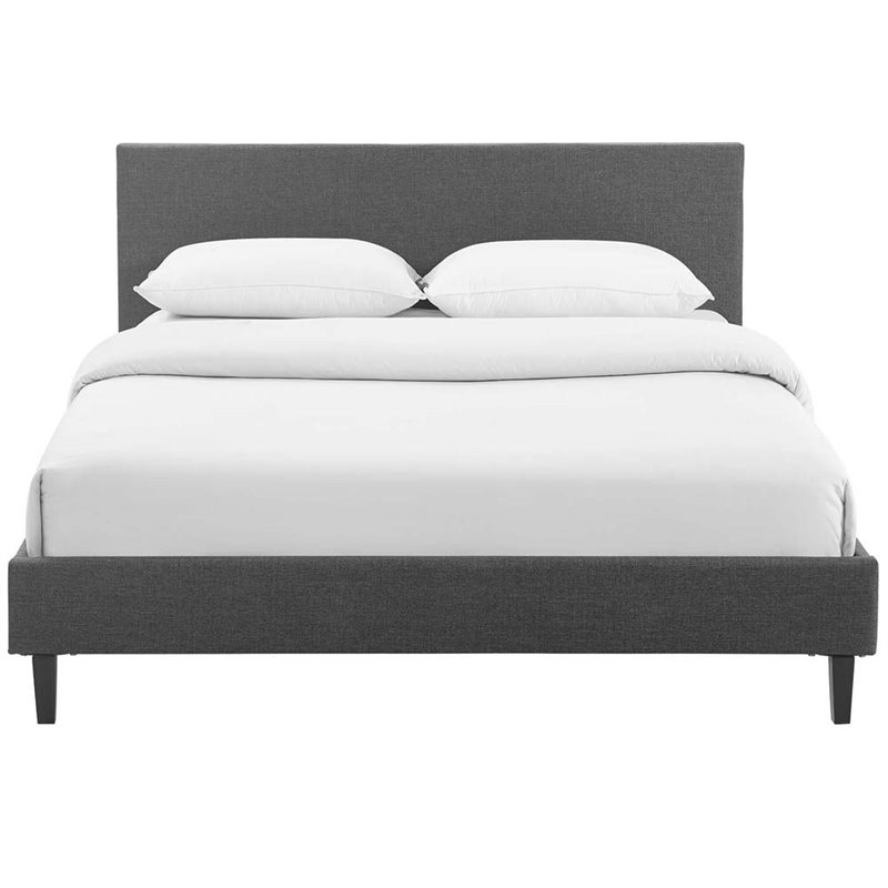 Pemberly Row Set of 2 Full Modern Bed in Gray and Nightstand in Walnut/White