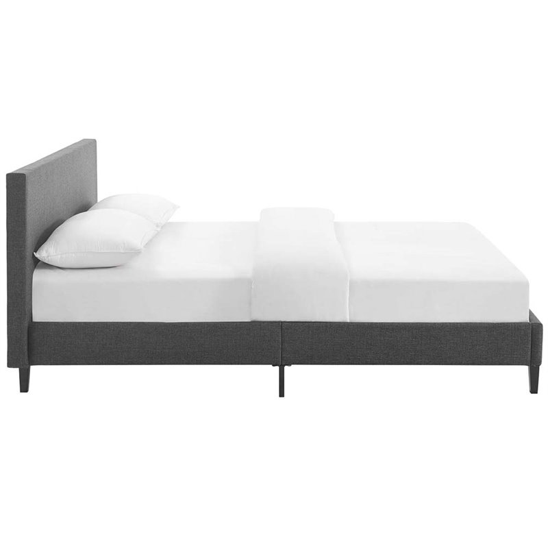 Pemberly Row Set of 2 Full Modern Bed in Gray and Nightstand in Walnut/White