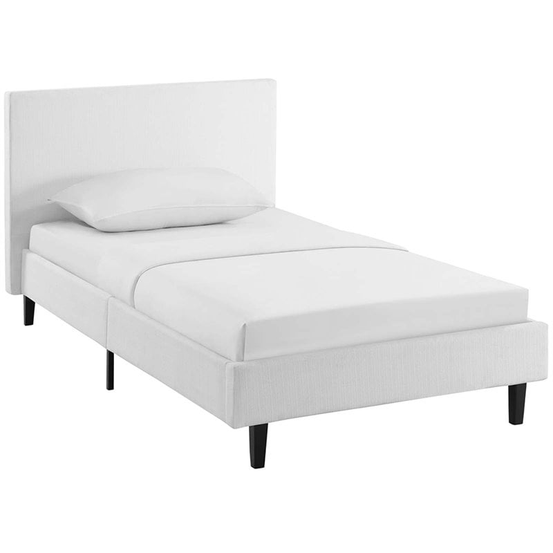 Pemberly Row Set of 2 Twin Modern Bed in White and Nightstand in Walnut/White