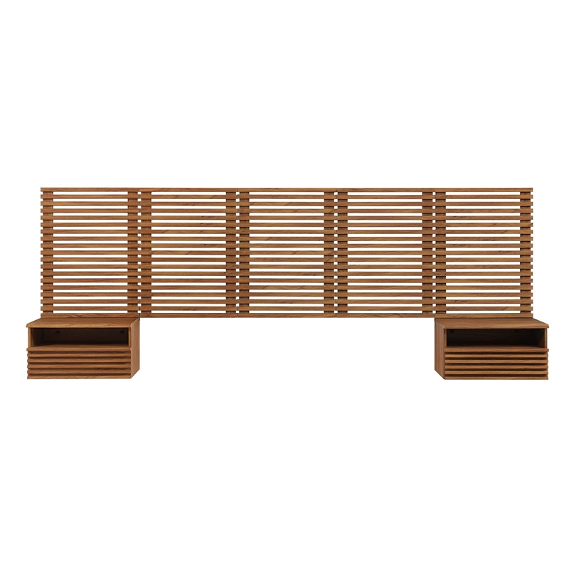Pemberly Row Set of 2 Modern Wood Queen Headboard and Nightstands in Walnut