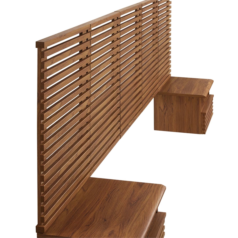 Pemberly Row Set of 2 Modern Wood Queen Headboard and Nightstands in Walnut