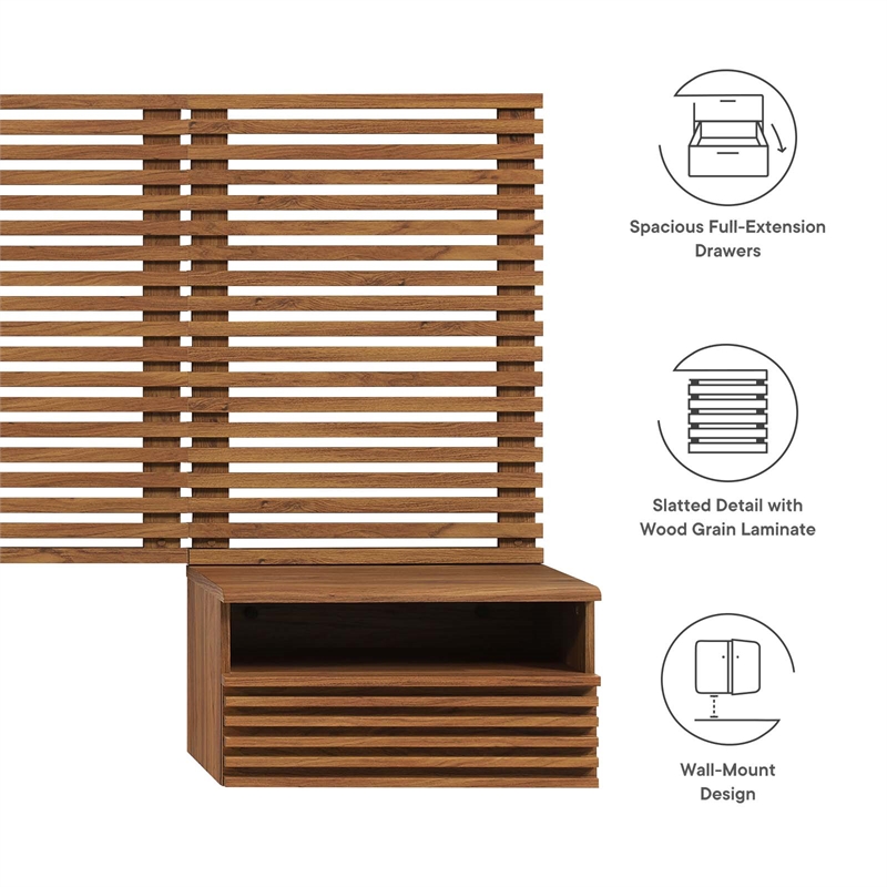Pemberly Row Set of 2 Modern Wood Queen Headboard and Nightstands in Walnut
