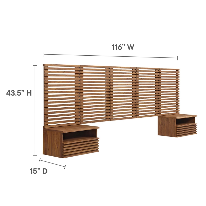 Pemberly Row Set of 2 Modern Wood Queen Headboard and Nightstands in Walnut