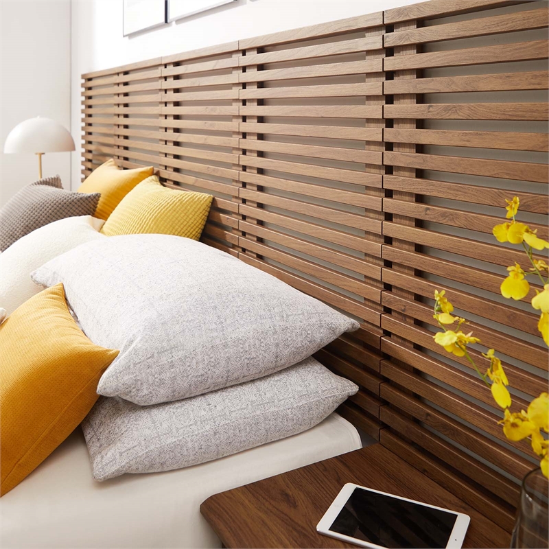 Pemberly Row Set of 2 Modern Wood Queen Headboard and Nightstands in Walnut