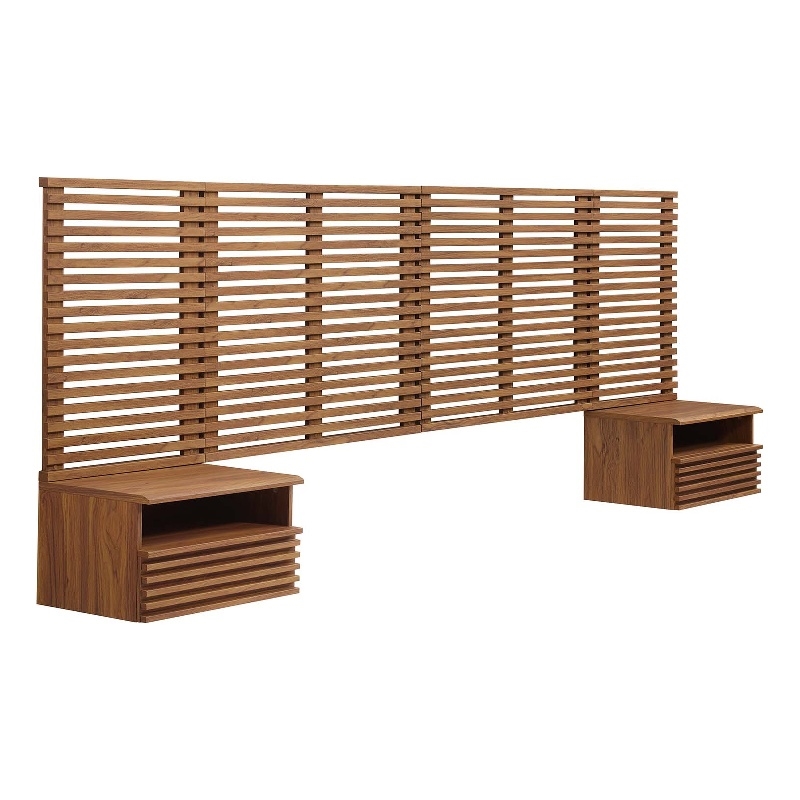 Pemberly Row Set of 2 Modern Wood King Headboard and Nightstands in Walnut