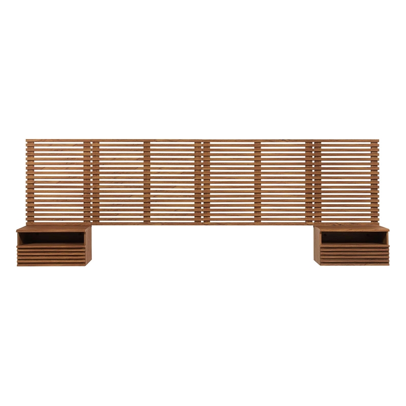 Pemberly Row Set of 2 Modern Wood King Headboard and Nightstands in Walnut