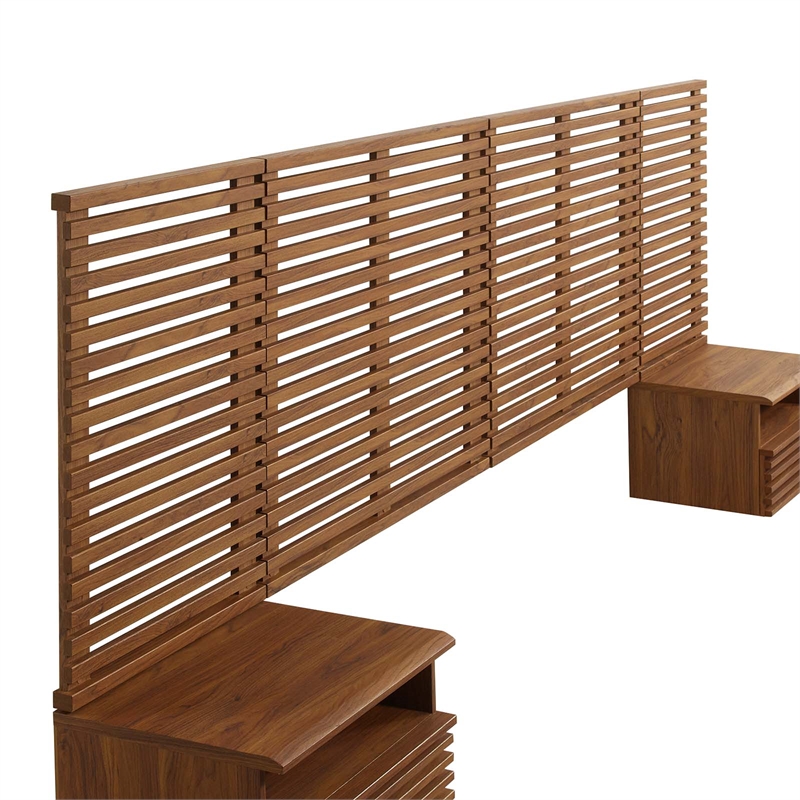 Pemberly Row Set of 2 Modern Wood King Headboard and Nightstands in Walnut