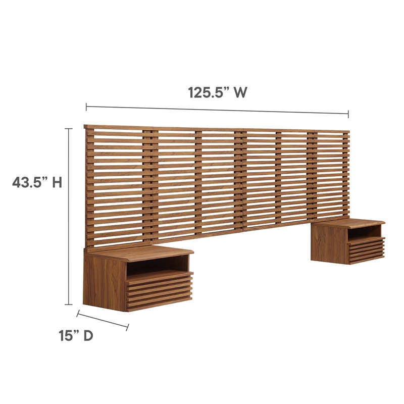 Pemberly Row Set of 2 Modern Wood King Headboard and Nightstands in Walnut