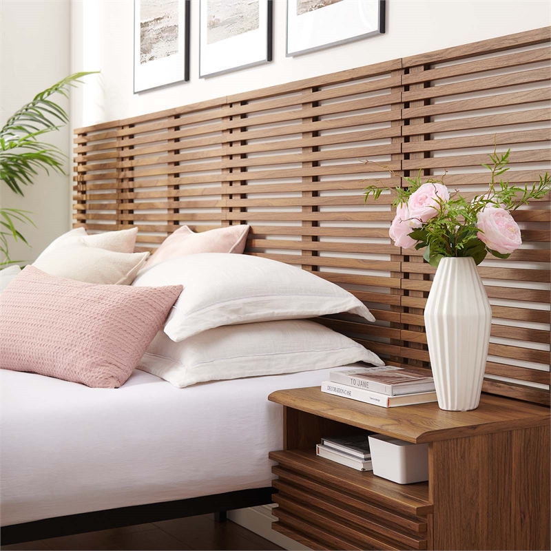 Pemberly Row Set of 2 Modern Wood King Headboard and Nightstands in Walnut