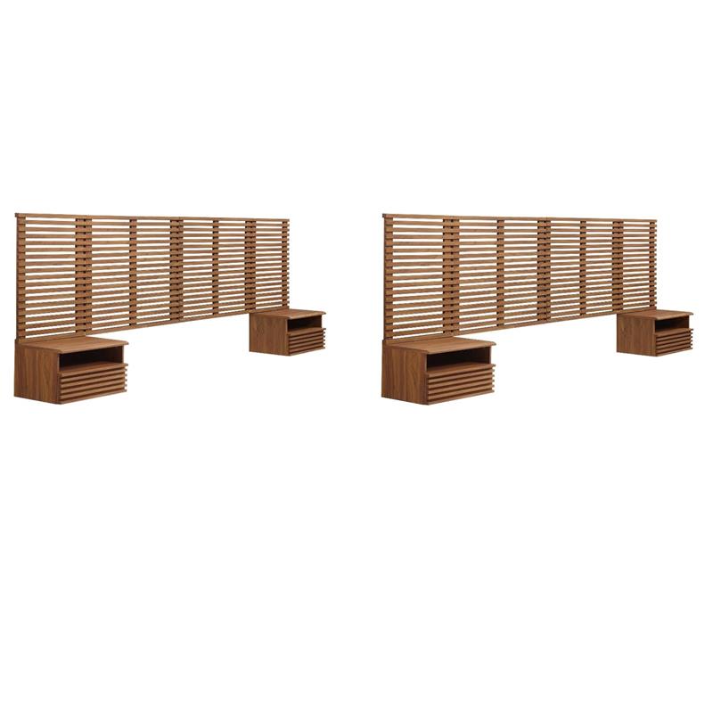 Pemberly Row Set of 2 Modern Wood King Headboard and Nightstands in Walnut