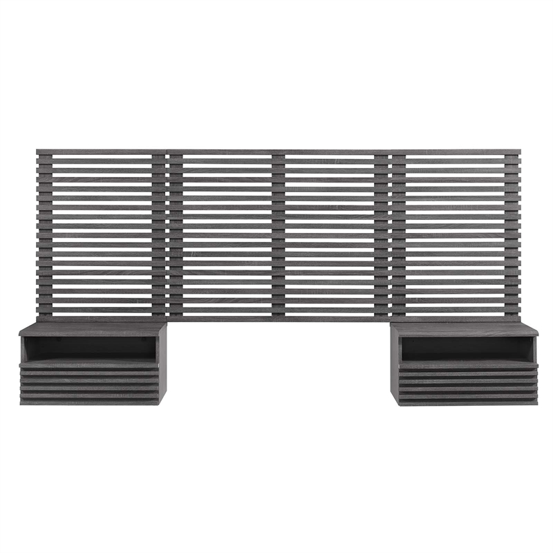 Pemberly Row Set of 2 Modern Wood Twin Headboard and Nightstands in Charcoal