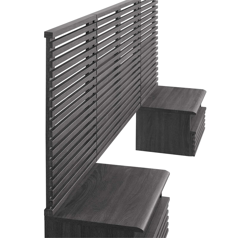 Pemberly Row Set of 2 Modern Wood Twin Headboard and Nightstands in Charcoal