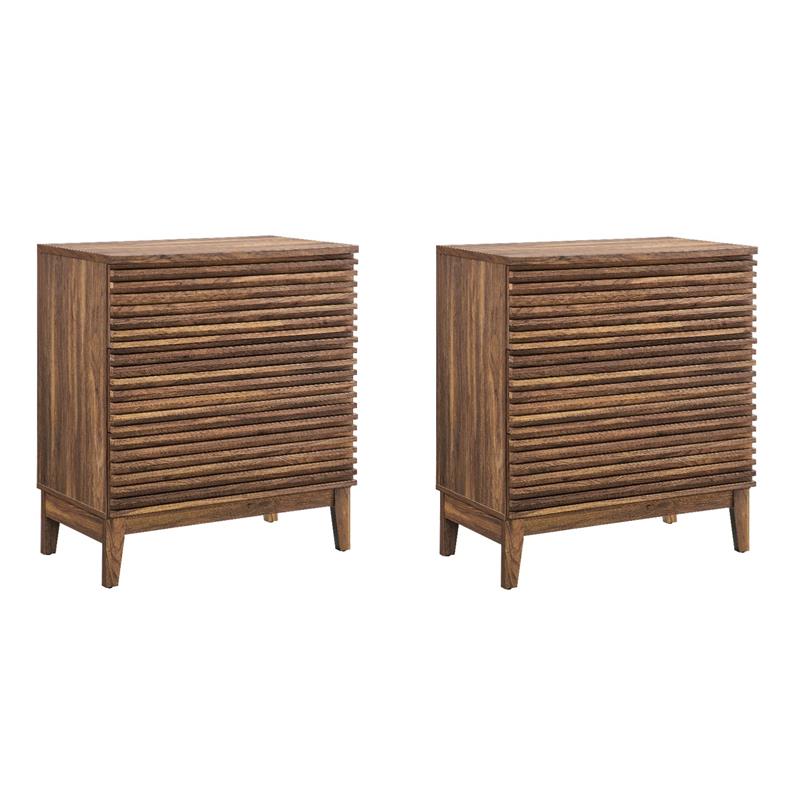 Pemberly Row Set of 2 Contemporary Nightstands in Walnut Finish
