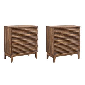 Pemberly Row Set of 2 Contemporary Nightstands in Walnut Finish