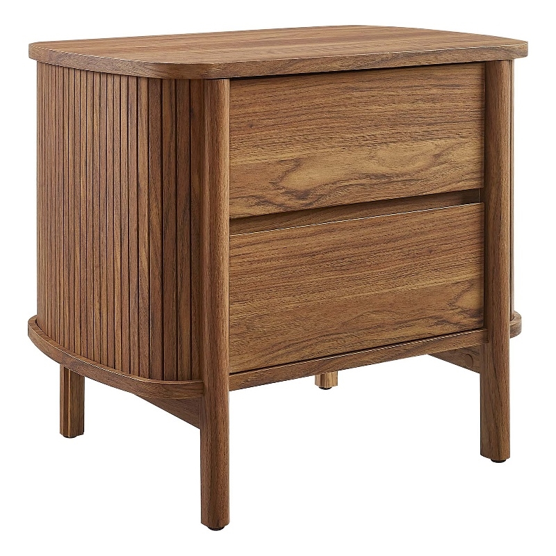 Pemberly Row Set of 2 Contemporary 2-Drawer Nightstands in Walnut