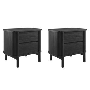 Pemberly Row Set of 2 Contemporary 2-Drawer Nightstands in Black
