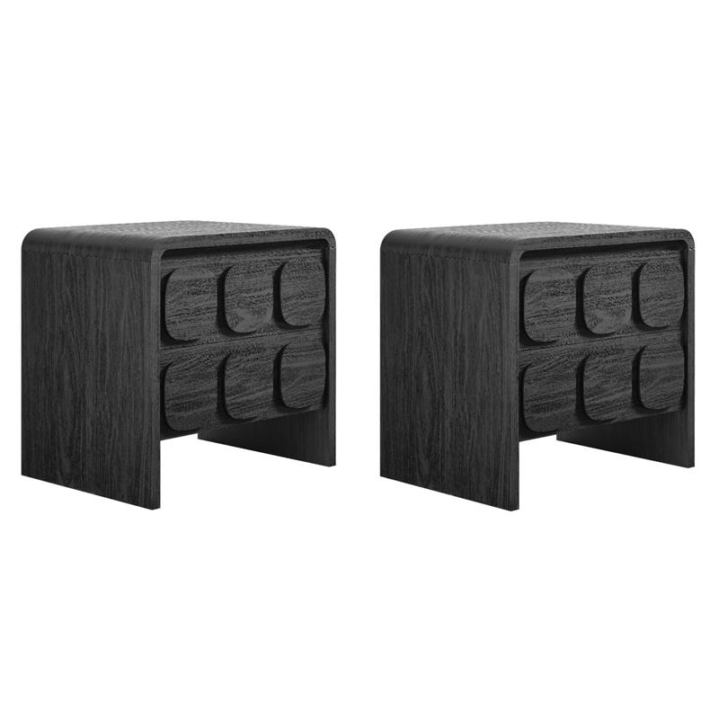 Pemberly Row Set of 2 Contemporary Nightstands in Black Finish