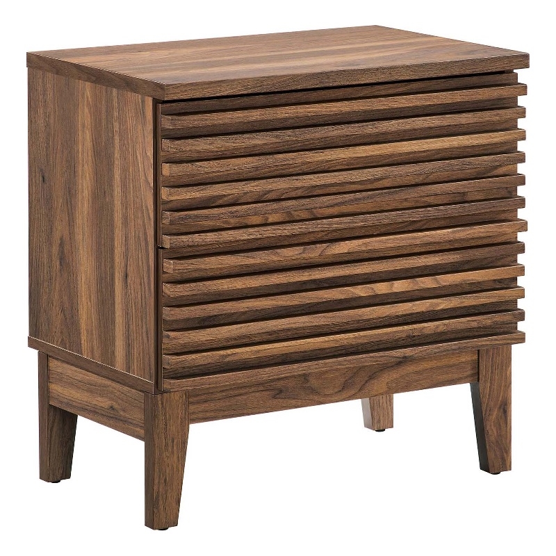 Pemberly Row Set of 2 Two-Drawer Particleboard Wood Nightstands in Walnut