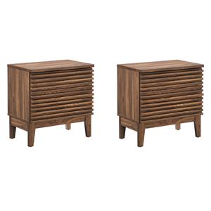 Pemberly Row Set of 2 Two-Drawer Particleboard Wood Nightstands in Walnut