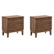 Pemberly Row Set of 2 Two-Drawer Particleboard Wood Nightstands in Walnut