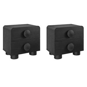 Pemberly Row Set of 2 Contemporary Nightstands in Black Finish
