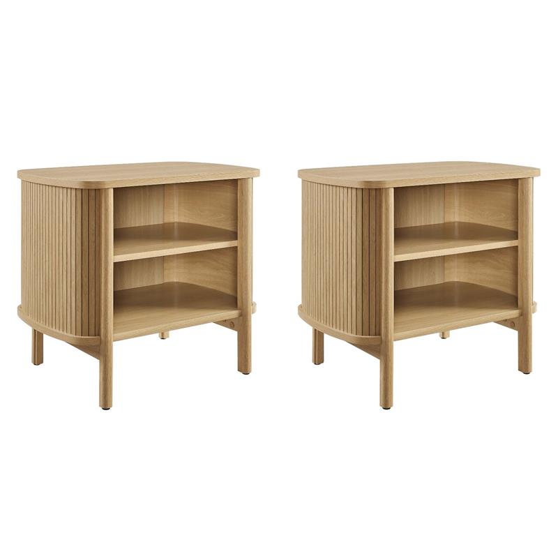 Pemberly Row Set of 2 Contemporary Open Nightstands in Oak Finish