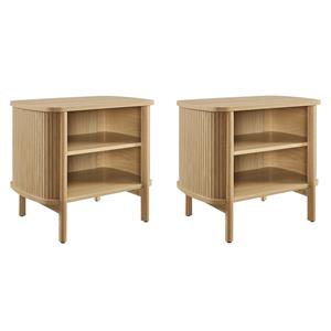 Pemberly Row Set of 2 Contemporary Open Nightstands in Oak Finish