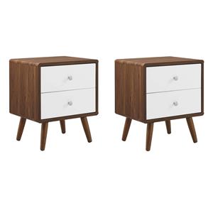 Pemberly Row Set of 2 2-Drawer Particleboard Wood Nightstands in Walnut/White