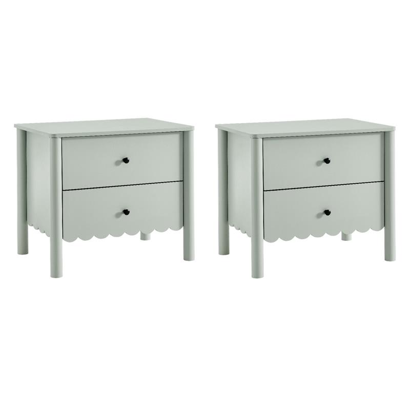 Pemberly Row Set of 2 Contemporary Nightstands in Sage Finish