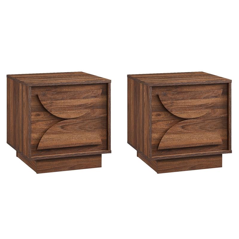 Pemberly Row Set of 2 Contemporary Nightstands in Walnut Finish