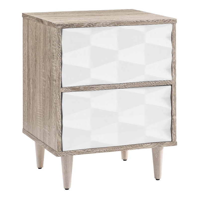 Pemberly Row Set of 2 2-Drawer Wood Nightstands with Tapered Legs in Oak/White