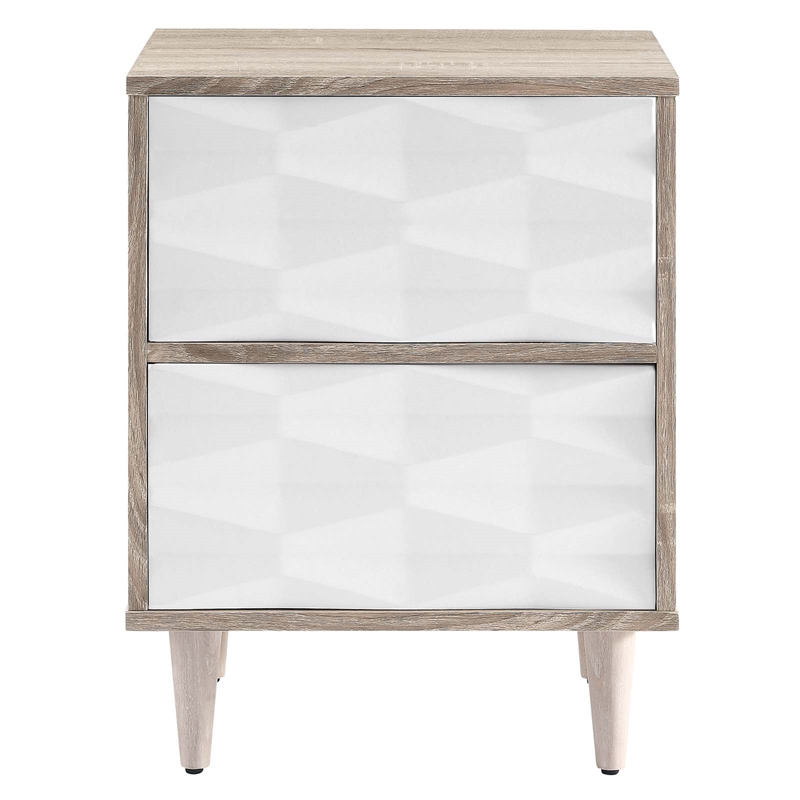 Pemberly Row Set of 2 2-Drawer Wood Nightstands with Tapered Legs in Oak/White